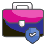 briefcase with a shield and checkmark for business insurance denten